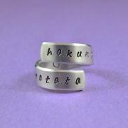 hakuna matata - Hand Stamped Spiral Ring, Pure Aluminum, Shiny, Skinny Band Ring, Lion King Inspired, Handwritten Font