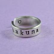 hakuna matata - Hand Stamped Aluminum Ring, Shiny, Skinny Ring, Lion King Inspired, Newsprint Font