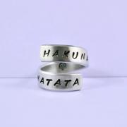 HAKUNA MATATA - Hand Stamped Spiral Ring, Pure Aluminum, Shiny, Skinny Band Ring, Lion King Inspired, Newsprint Font