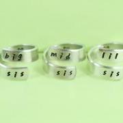 big sis/mid sis/ lil sis - Spiral Rings Set, Hand Stamped, Handwritten Font, Shiny Aluminum, Forever Love, Friendship, BFF