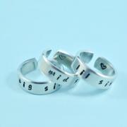 big sis/mid sis/ lil sis - Hand Stamped Rings Set, Handwritten Font, Shiny Aluminum, Forever Love, Friendship, BFF