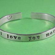 i love you more - Hand Stamped Aluminum Bangle Bracelet, Adjustable Skinny Bracelet