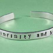 to infinity and beyond - Hand Stamped Aluminum Bangle Bracelet, Shiny, Skinny, Adjustable