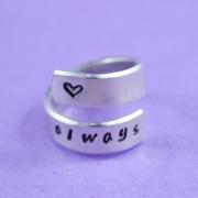  always - Hand Stamped Aluminum Spiral Ring, Handwritten Font, Forever Love, BFF Gift