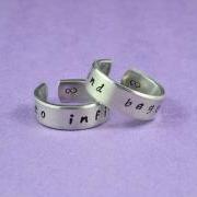 to infinity and beyond - Hand Stamped, Couples, Best Friends, Shiny, Skinny, Pure Aluminum, Handwritten Font 