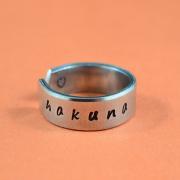 hakuna matata - Hand Stamped Aluminum Ring, Shiny, Skinny Ring, Lion King Inspired, Handwritten Font