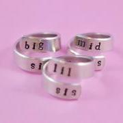 big sis/mid sis/ lil sis - Spiral Rings Set, Hand Stamped, Newsprint Font, Shiny Aluminum, Forever Love, Friendship, BFF