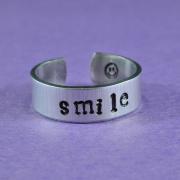 smile Ring - Hand Stamped Aluminum Ring, Skinny Ring, Be Happy Everyday
