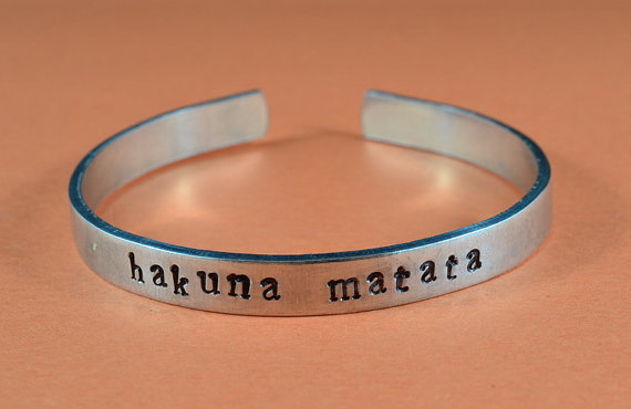 Hakuna Matata Hand Stamped Aluminum Cuff Bracelet Adjule Hakuna Matata Hand Stamped Aluminum Cuff Bracelet Adjule Skinny Lion King Inspired